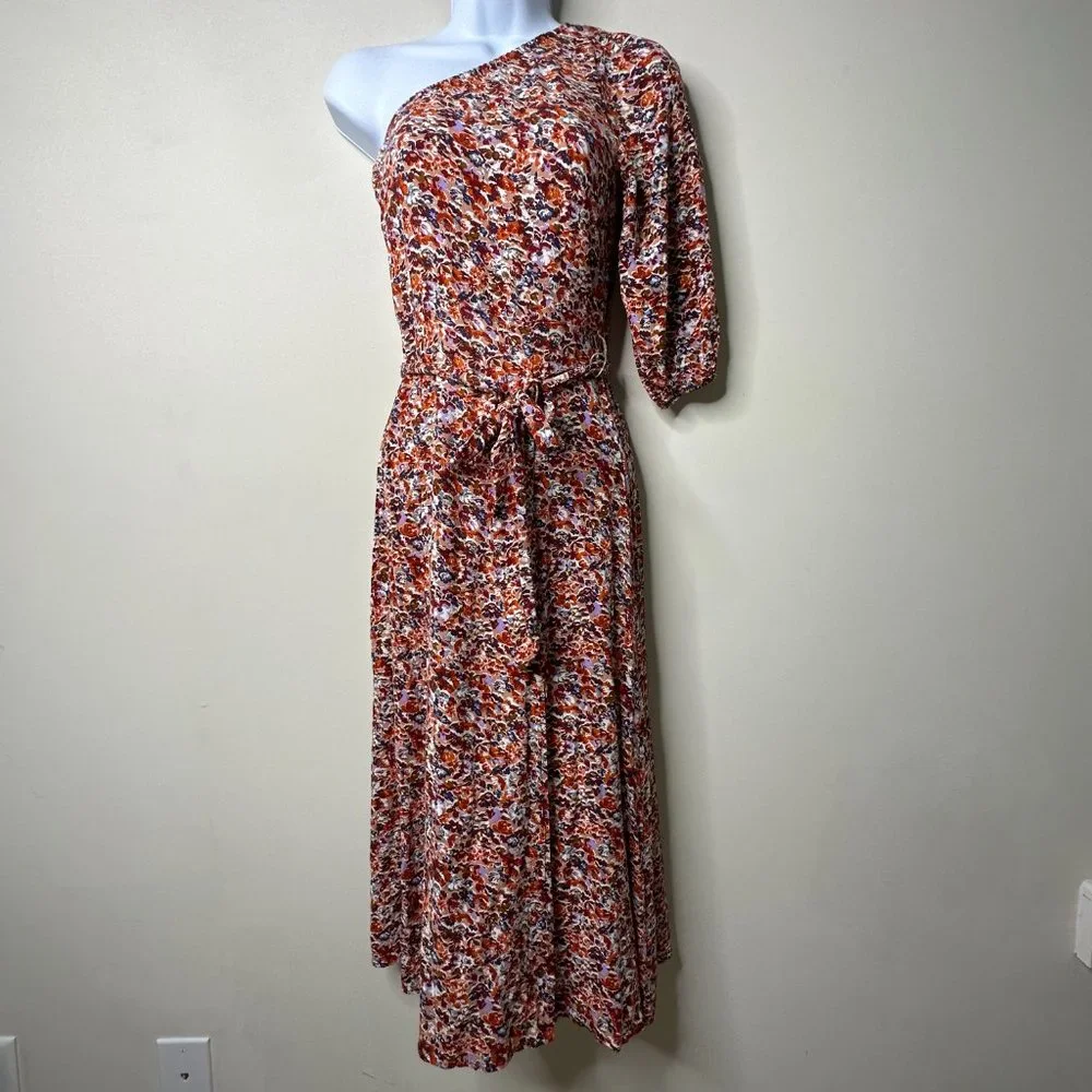American Eagle Multicolor Floral One Shoulder Belted Midi Dress XS - Picture 2 of 10